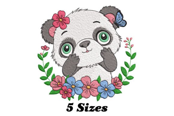 Cute Floral Panda Embroidery Design